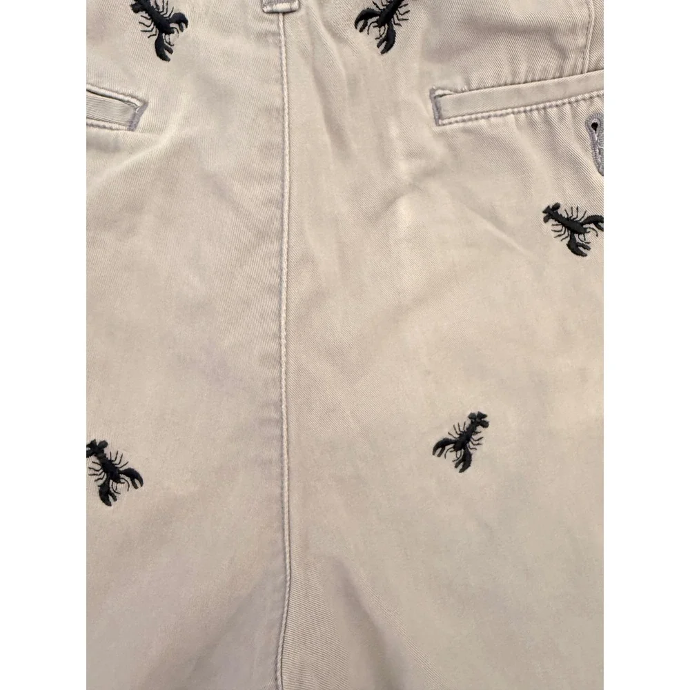 Lands' End Men's Lobster Embroidered Chino Shorts 33 Cotton Preppy Nautical